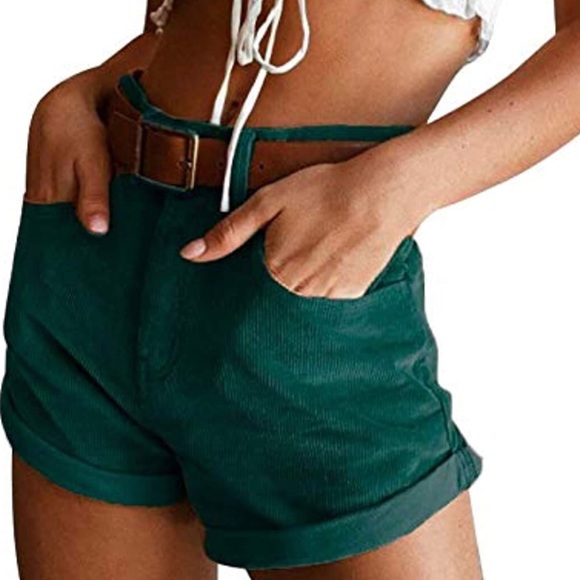 Green High Waisted Corduroy Shorts - Picture 3 of 4